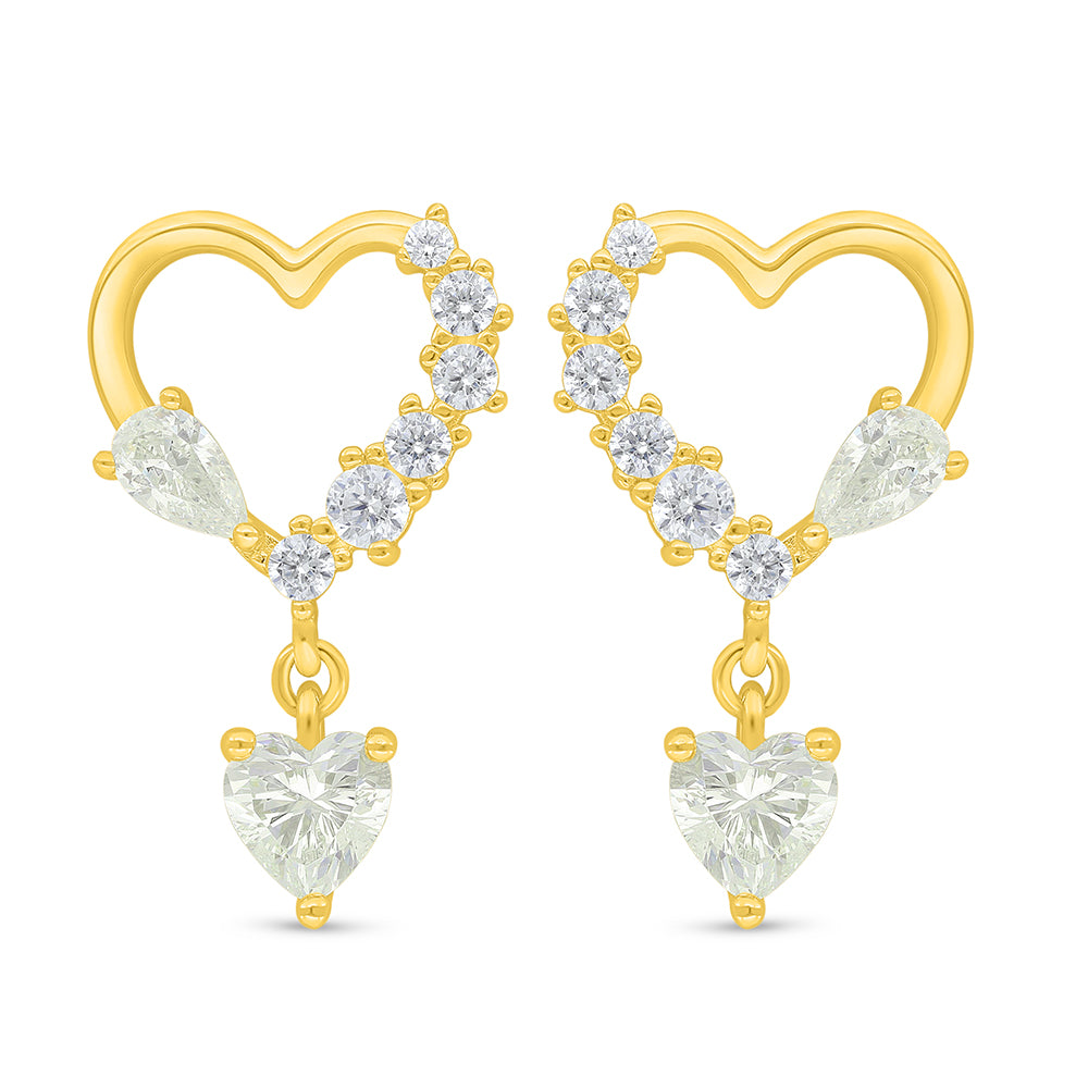Sterling Silver 925 Earring Golden Plated Embedded With Yellow Diamond And White Zircon