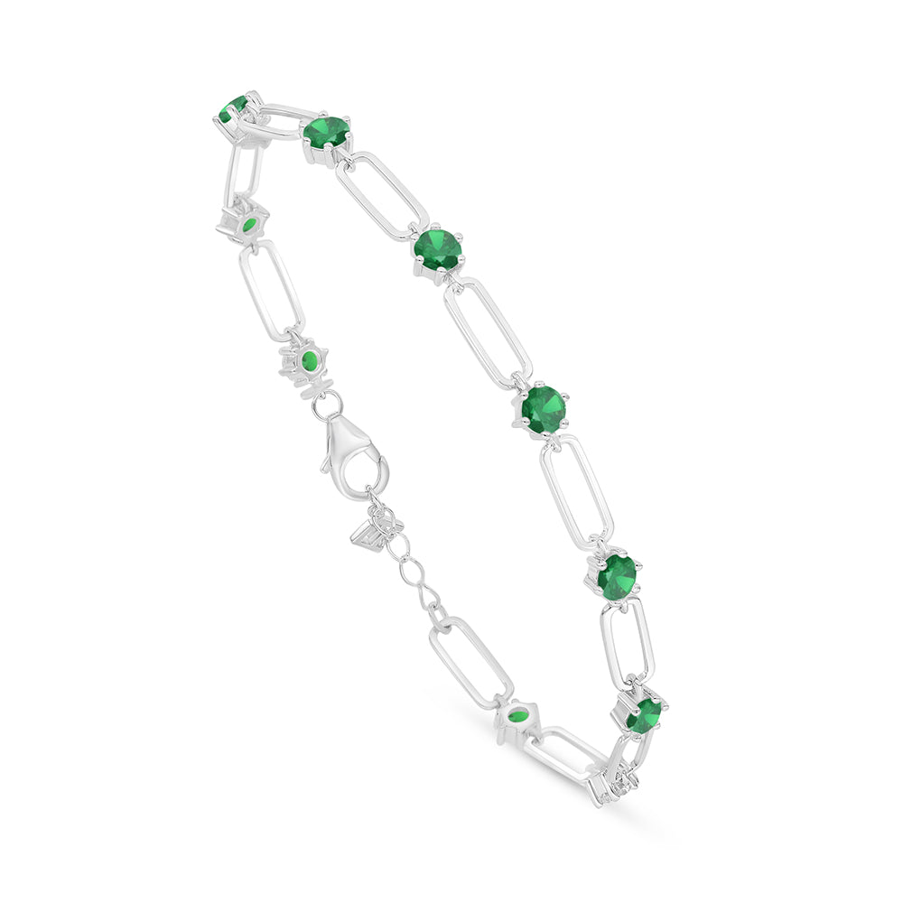 اسورة من الفضة الخالصة عيار 925 مطلية روديوم مرصعة زركون زمردي