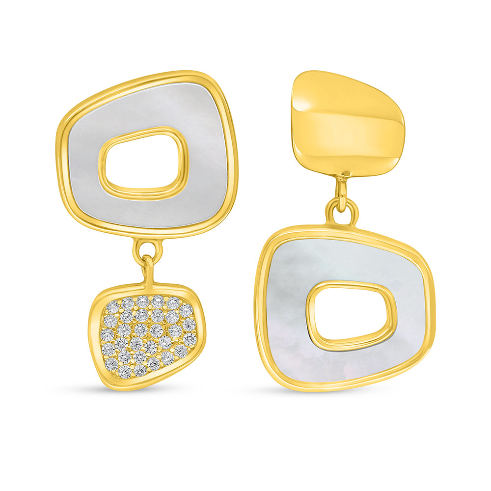 Sterling Silver 925 Earring Golden Plated Embedded With White shell And White Zircon