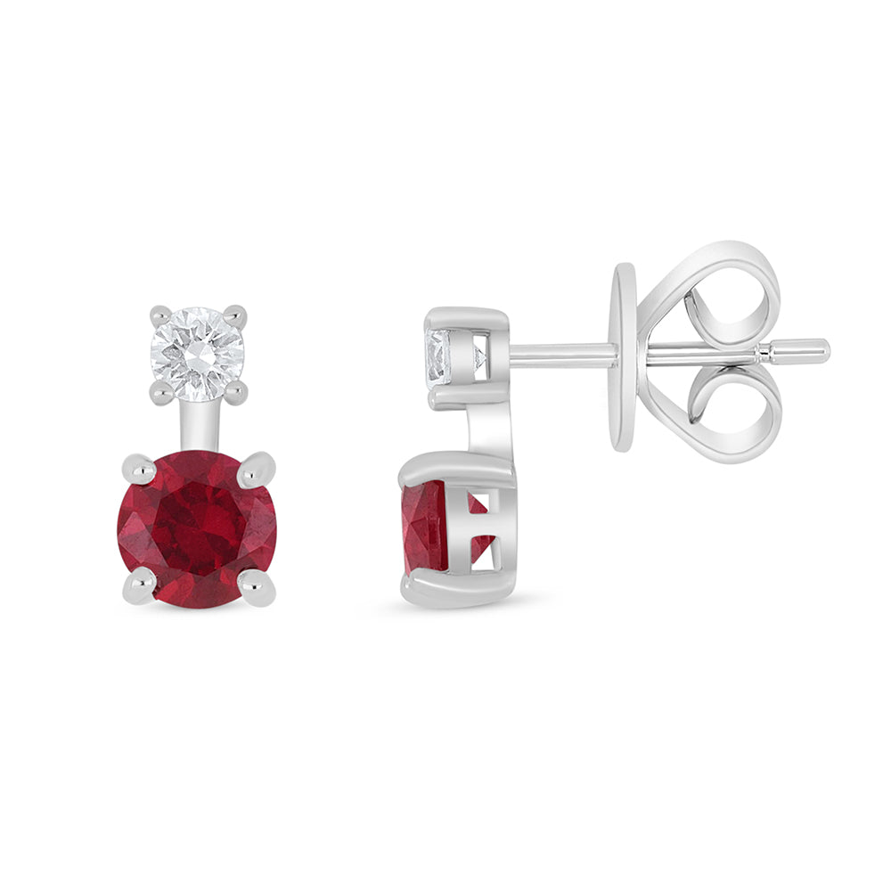 Sterling Silver 925 Earring Rhodium Plated Embedded With Ruby Corundum And White Zircon