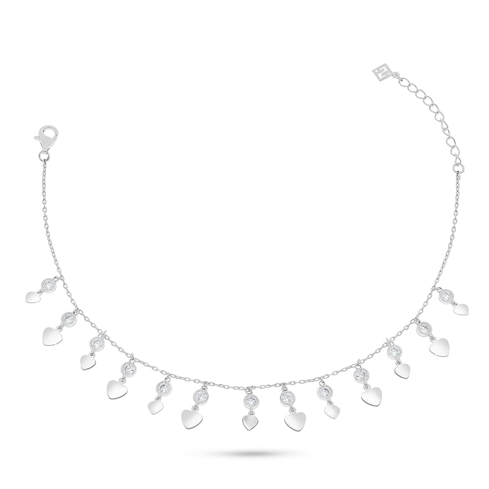 Sterling Silver 925 Bracelet Rhodium Plated Embedded With White Zircon