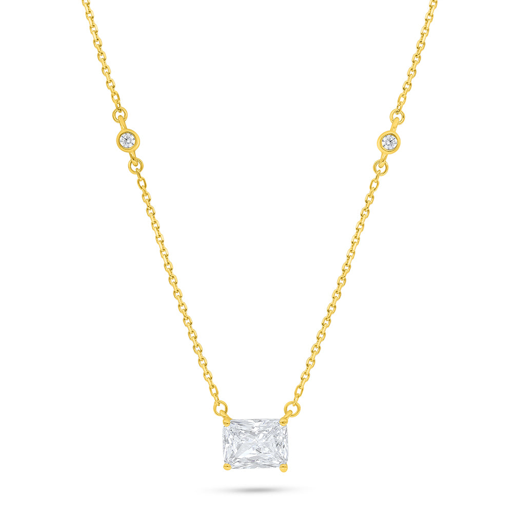 Sterling Silver 925 Necklace Golden Plated Embedded With White Zircon