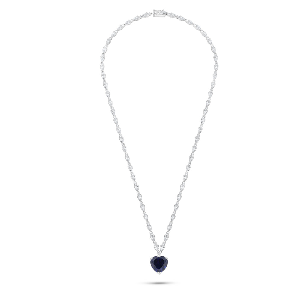 Sterling Silver 925 SET Rhodium Plated Embedded With Sapphire Corundum And White Zircon