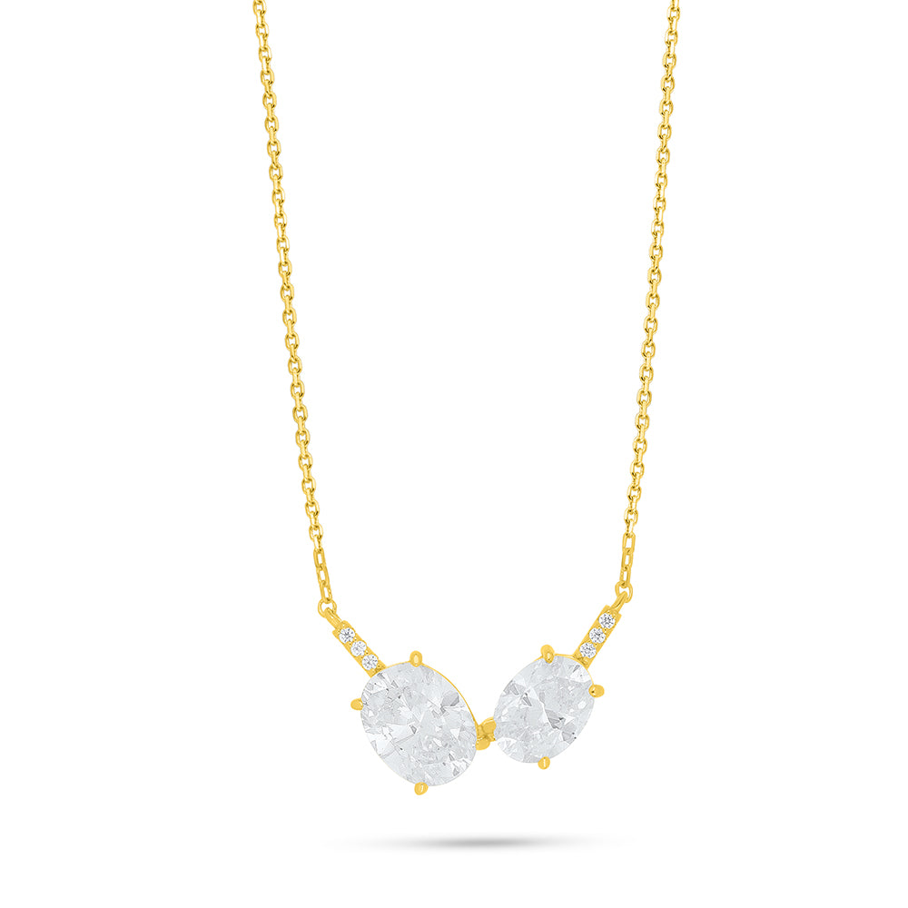 Sterling Silver 925 Necklace Golden Plated Embedded With Diamond Zircon And White Zircon