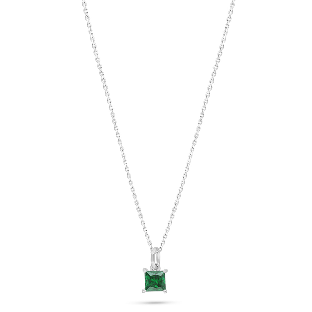 Sterling Silver 925 Necklace Rhodium Plated Embedded With Emerald Zircon