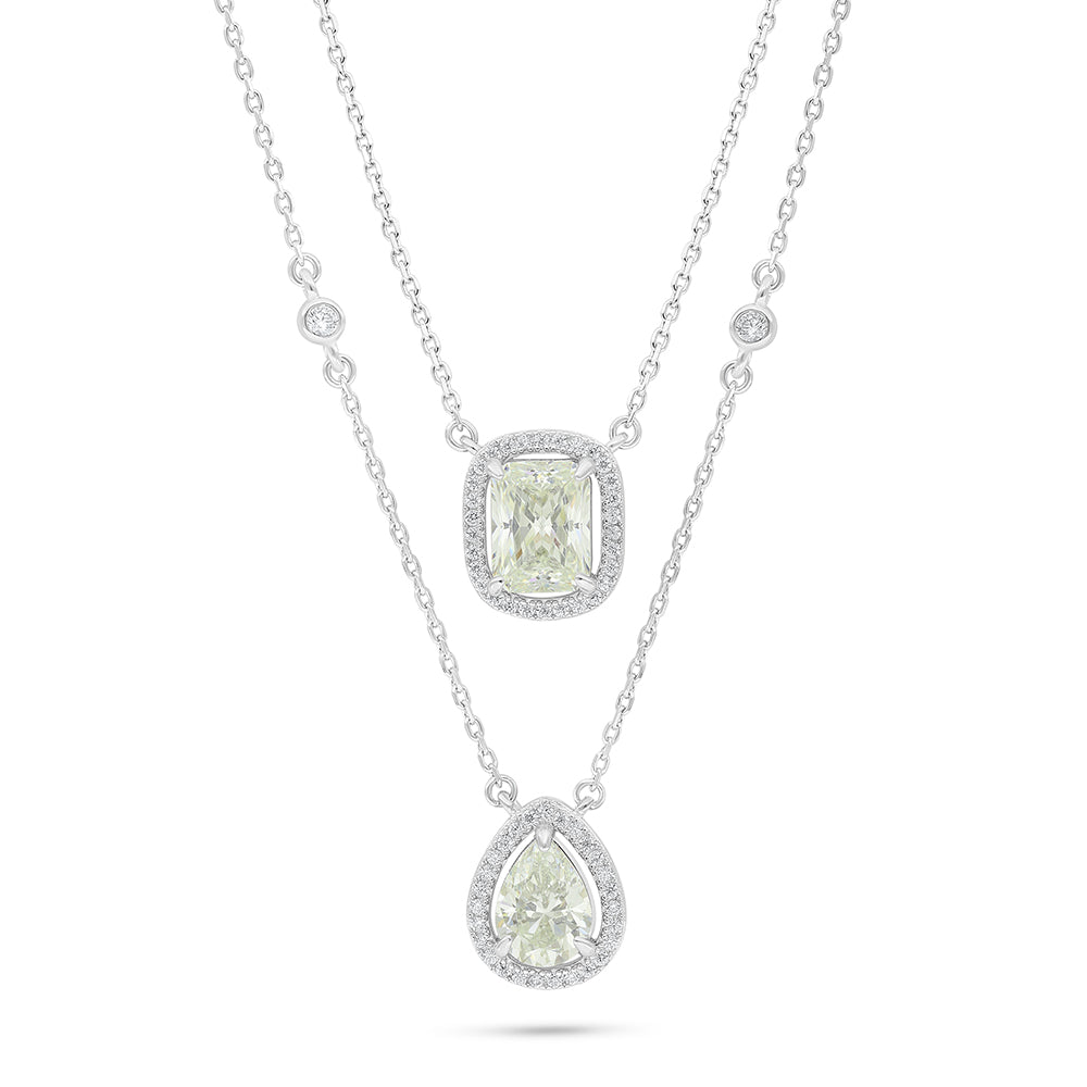 Sterling Silver 925 Necklace Rhodium Plated Embedded With Diamond Zircon And White Zircon