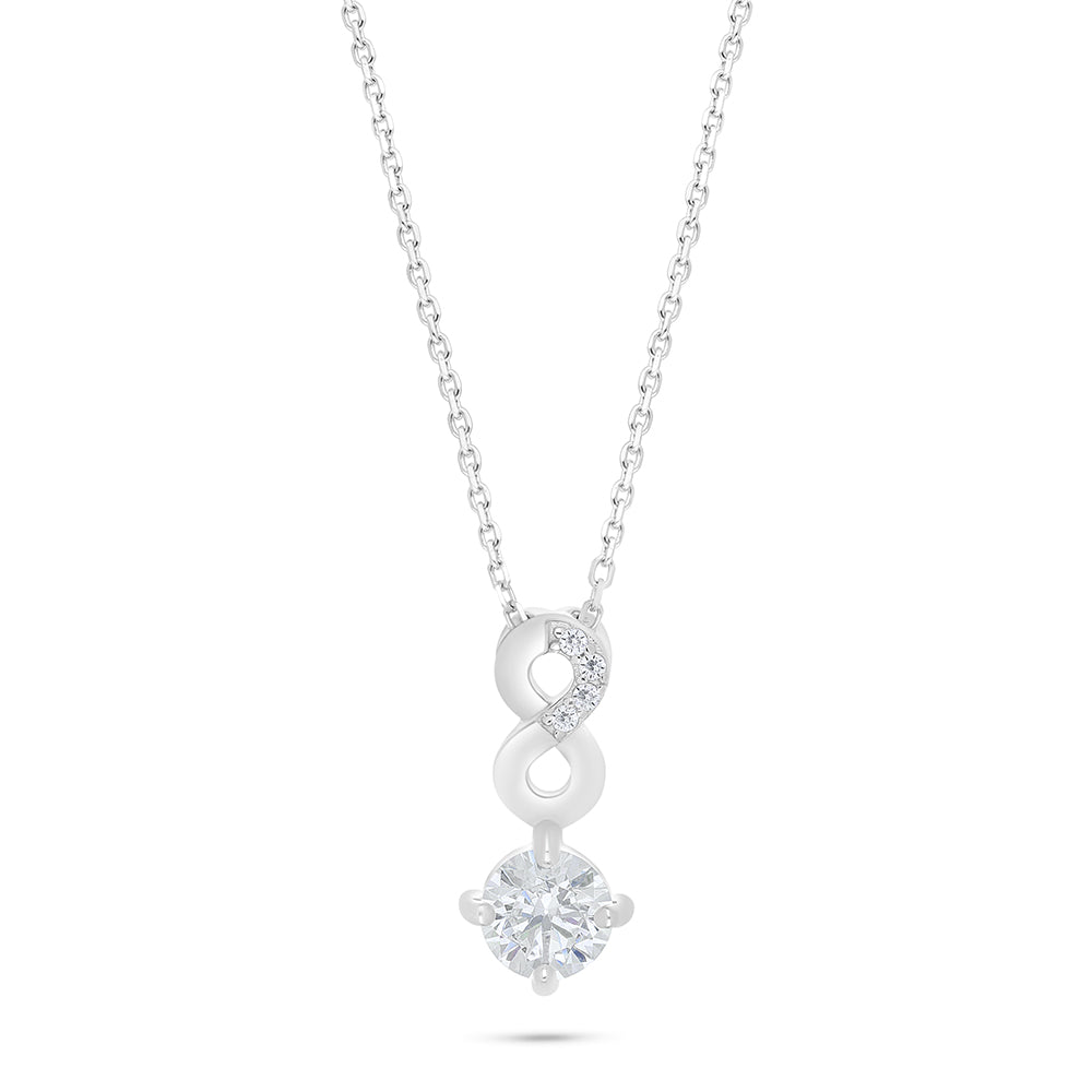 Sterling Silver 925 Necklace Rhodium Plated Embedded With White Zircon