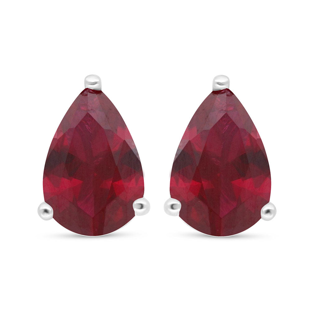 Sterling Silver 925 Earring Rhodium Plated Embedded With Ruby Corundum