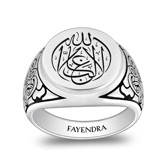 Sterling Silver 925 Islamic Ring Rhodium And Black Plated For Men