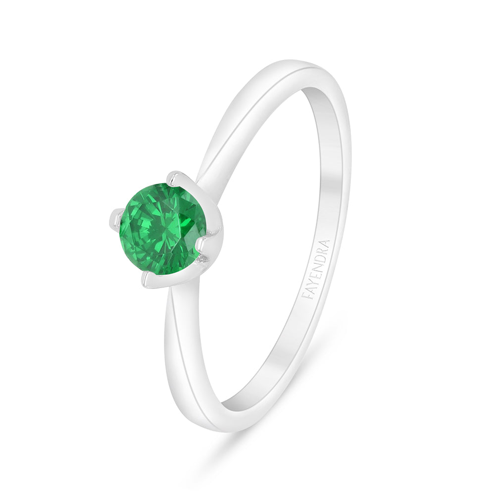 Sterling Silver 925 Ring Rhodium Plated Embedded With Emerald Zircon And White Zircon