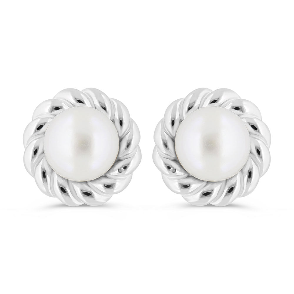 Sterling Silver 925 Earring Rhodium Plated Embedded With White Shell Pearl