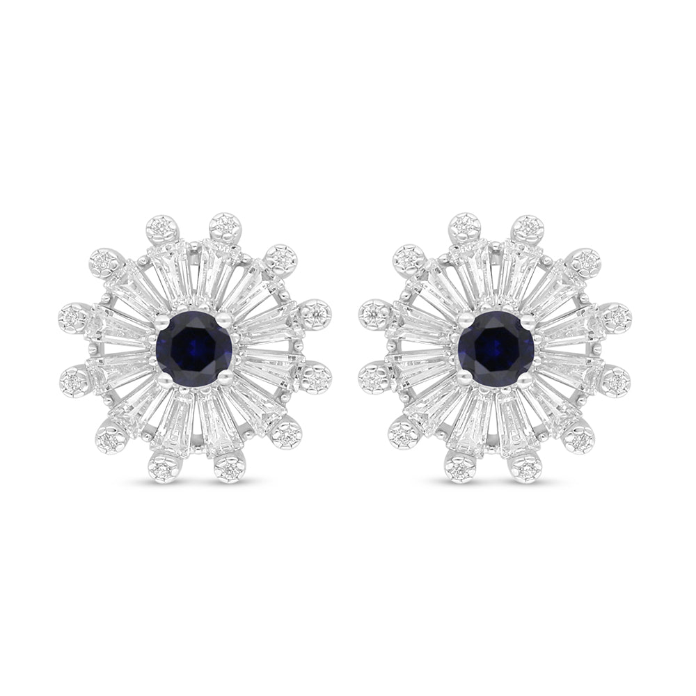 اقراط من الفضة الخالصة عيار 925 مطلية روديوم مرصعة زفير كروندوم و فص ابيض