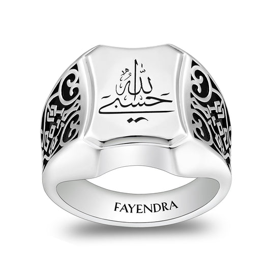 Sterling Silver 925 Islamic Ring Rhodium And Black Plated For Men