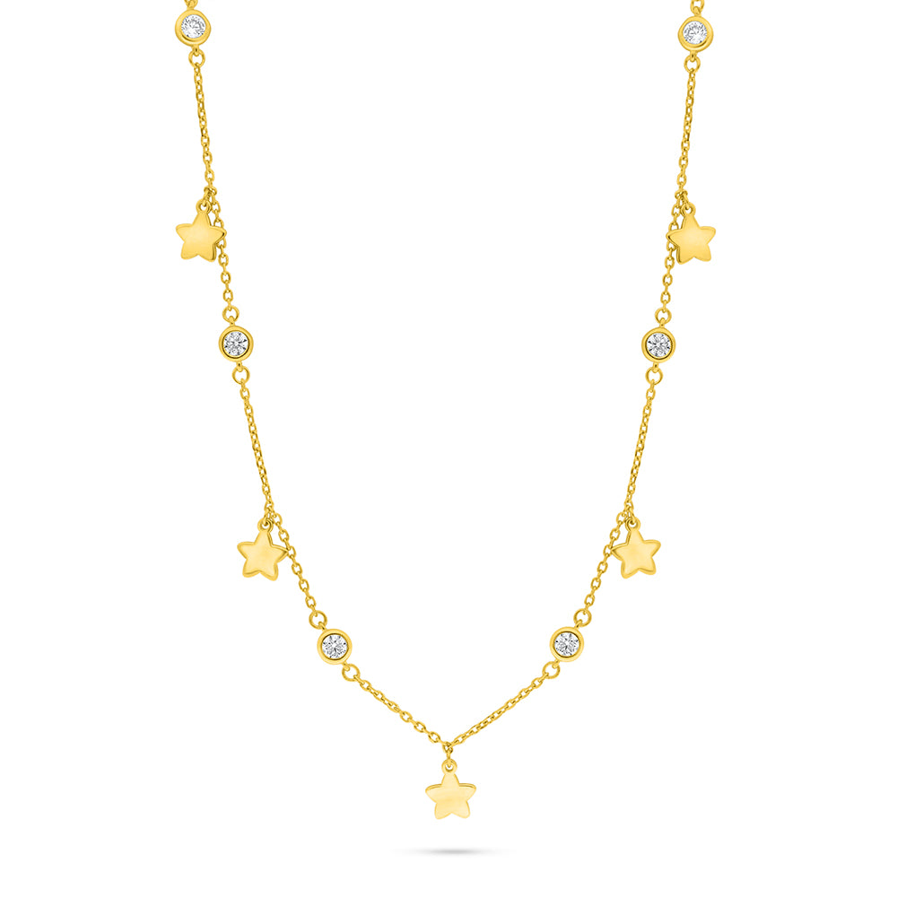 Sterling Silver 925 Necklace Golden Plated Embedded With White Zircon