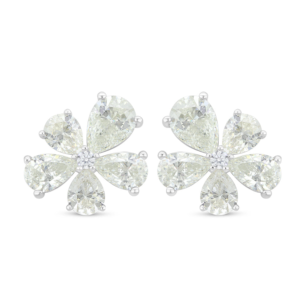 Sterling Silver 925 Earring Rhodium Plated Embedded With Diamond Zircon And White Zircon