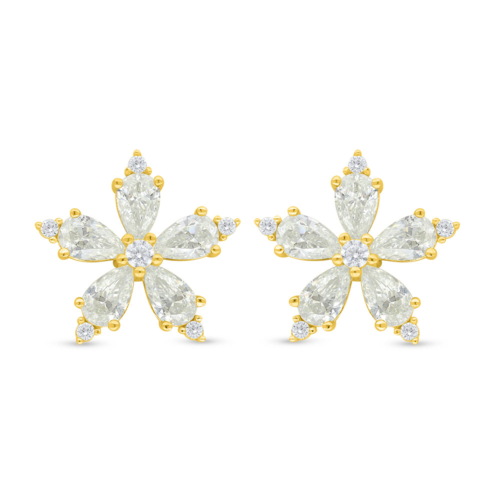 اقراط من الفضة الخالصة عيار 925 مطلية ذهبي مرصعة بالزركون الكناري الالماسي و فص ابيض