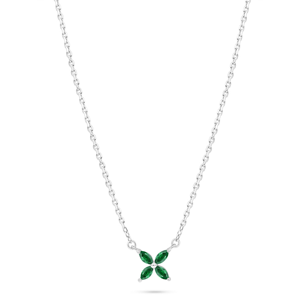 Sterling Silver 925 Necklace Rhodium Plated Embedded With Emerald Zircon