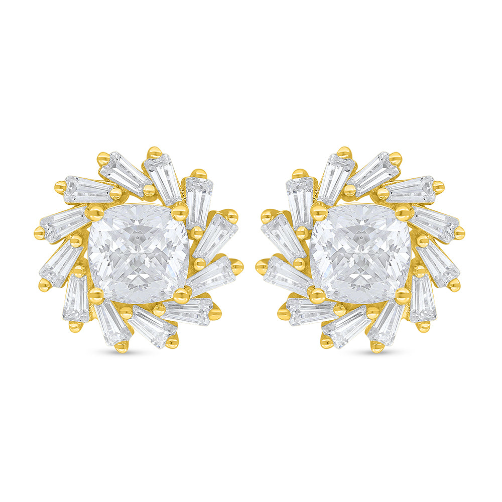 Sterling Silver 925 Earring Golden Plated Embedded With White Zircon
