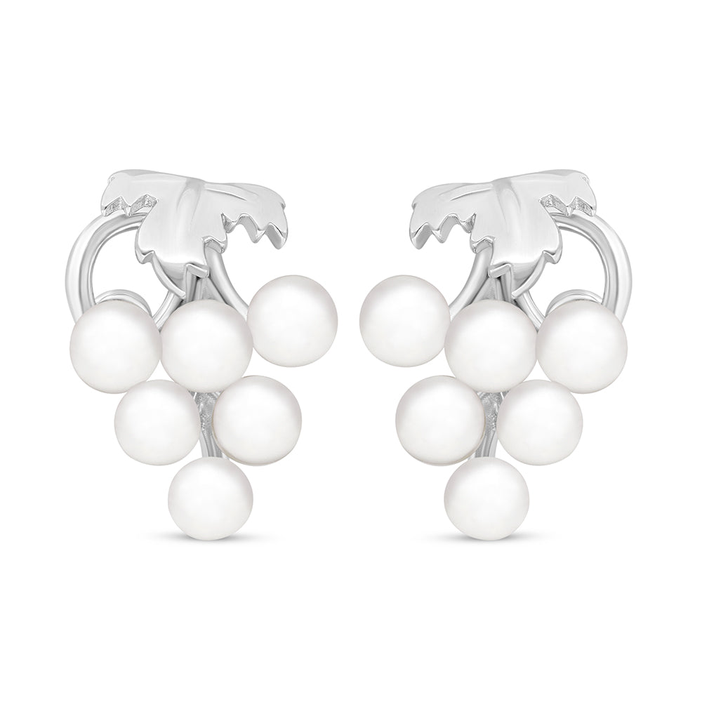 Sterling Silver 925 Earring Rhodium Plated Embedded With Natural White Pearl