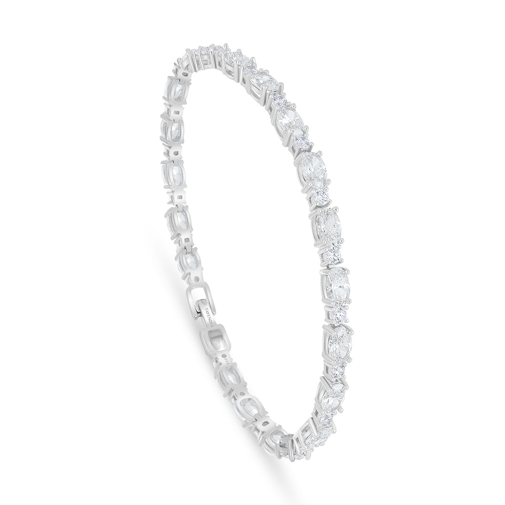 Sterling Silver 925 Bracelet Rhodium Plated Embedded With White Zircon