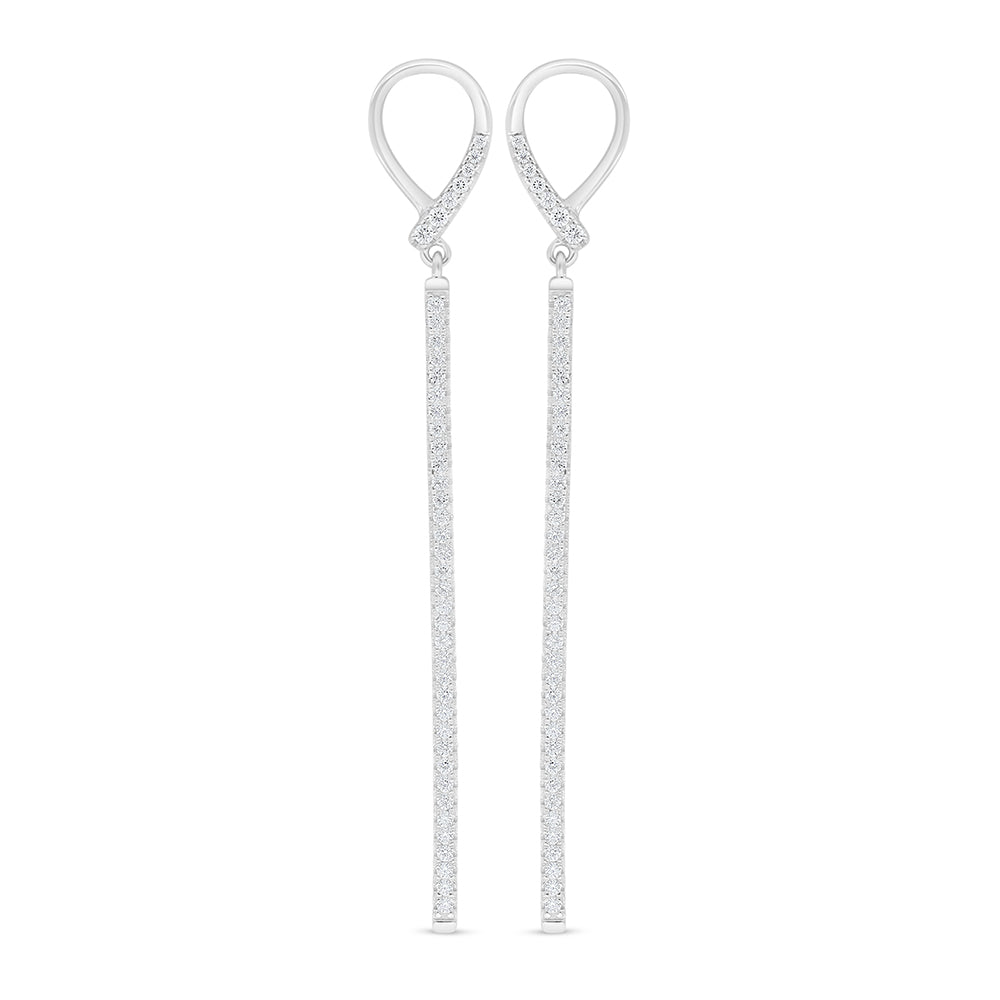 Sterling Silver 925 Earring Rhodium Plated Embedded With White Zircon