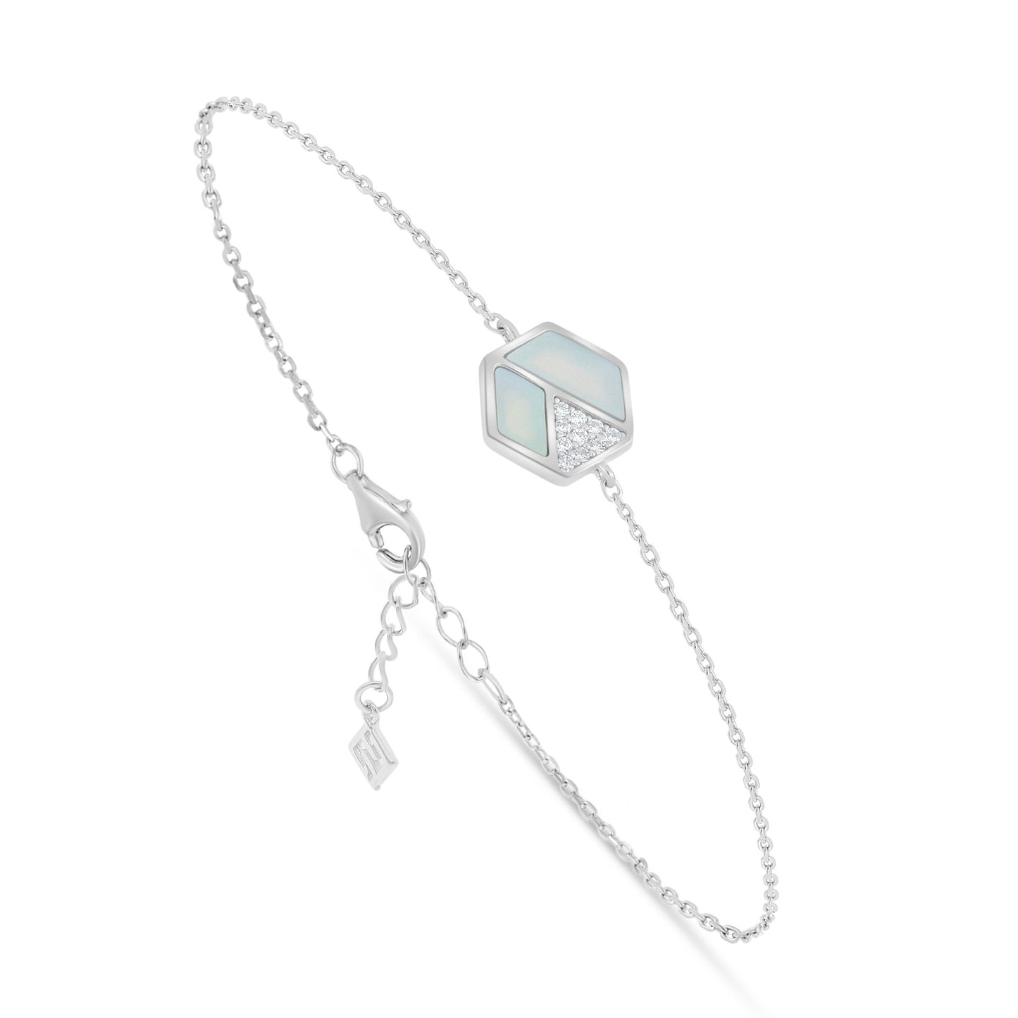 Sterling Silver 925 Bracelet Rhodium Plated Embedded With White Shell And White Zircon
