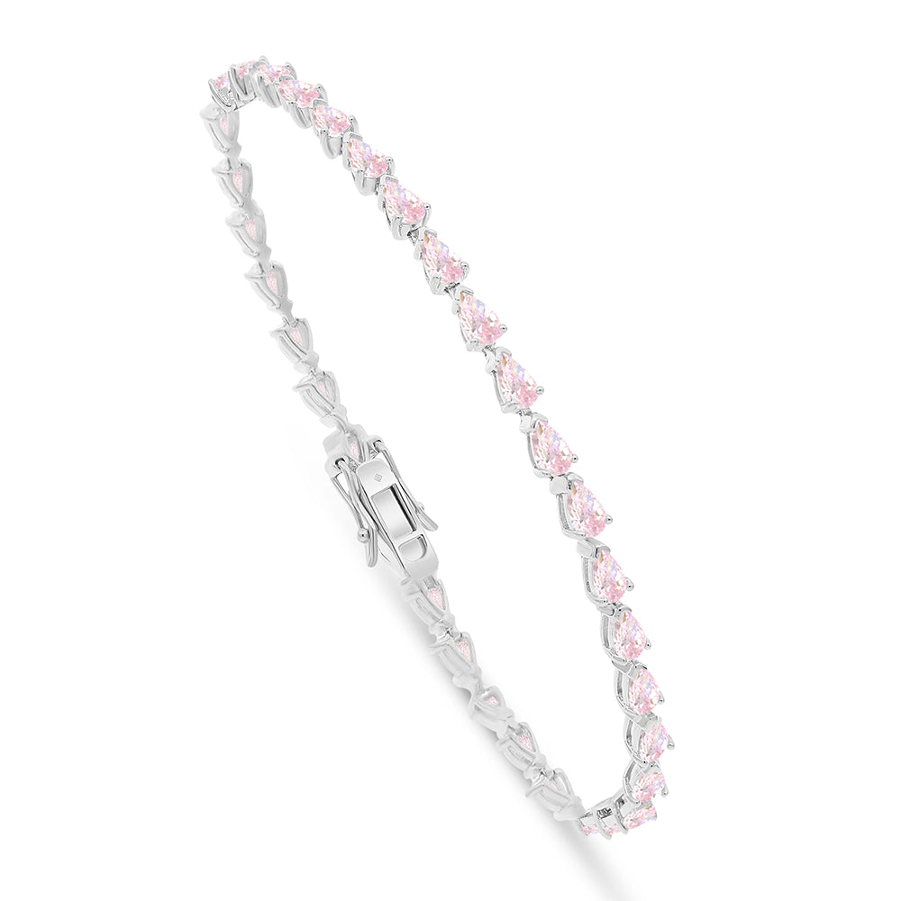 Sterling Silver 925 Bracelet Rhodium Plated Embedded With Pink Zircon
