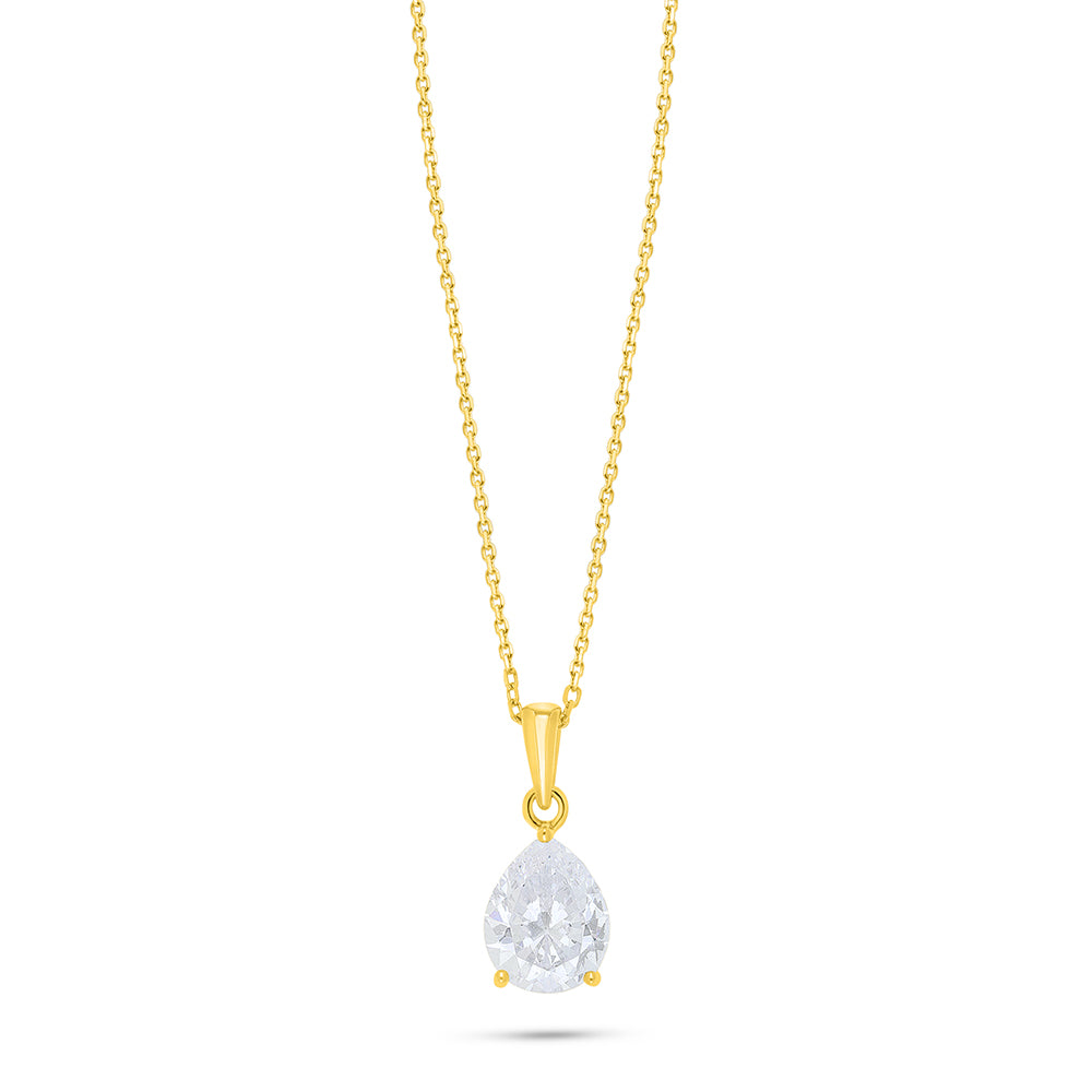 Sterling Silver 925 Necklace Golden Plated Embedded With White Zircon