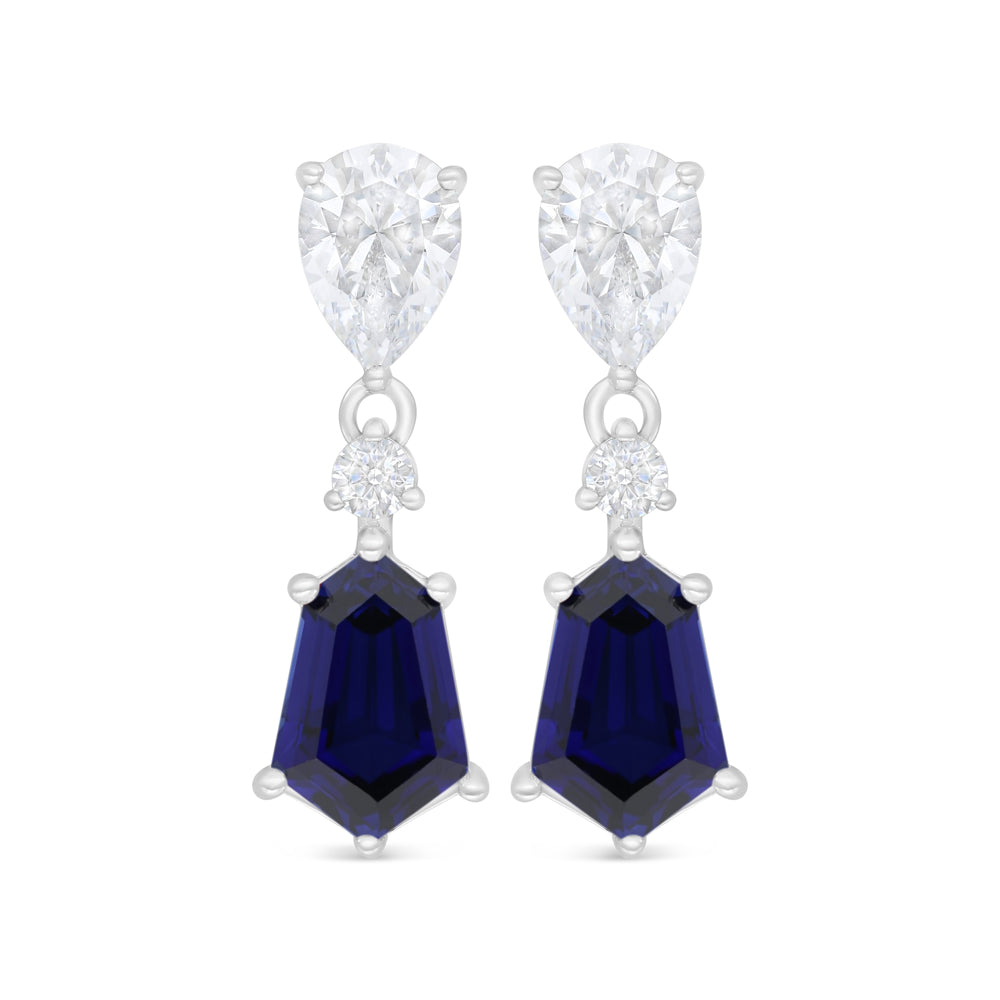 اقراط من الفضة الخالصة عيار 925 مطلية روديوم مرصعة زفير كروندوم و فص ابيض