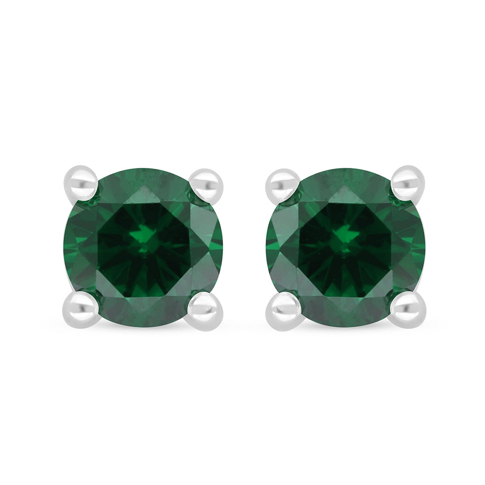 Sterling Silver 925 Earring Rhodium Plated Embedded With Emerald Zircon