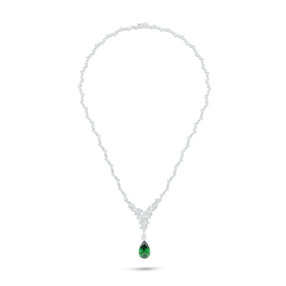 Sterling Silver 925 SET Rhodium Plated Embedded With Emerald Zircon And White Zircon