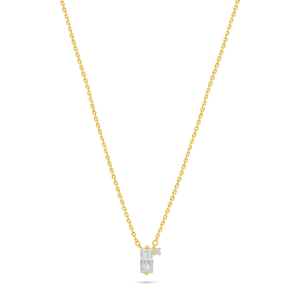 عقد من الفضة الخالصة عيار 925 مطلي ذهبي مرصع بالزركون الكناري الالماسي و فص ابيض