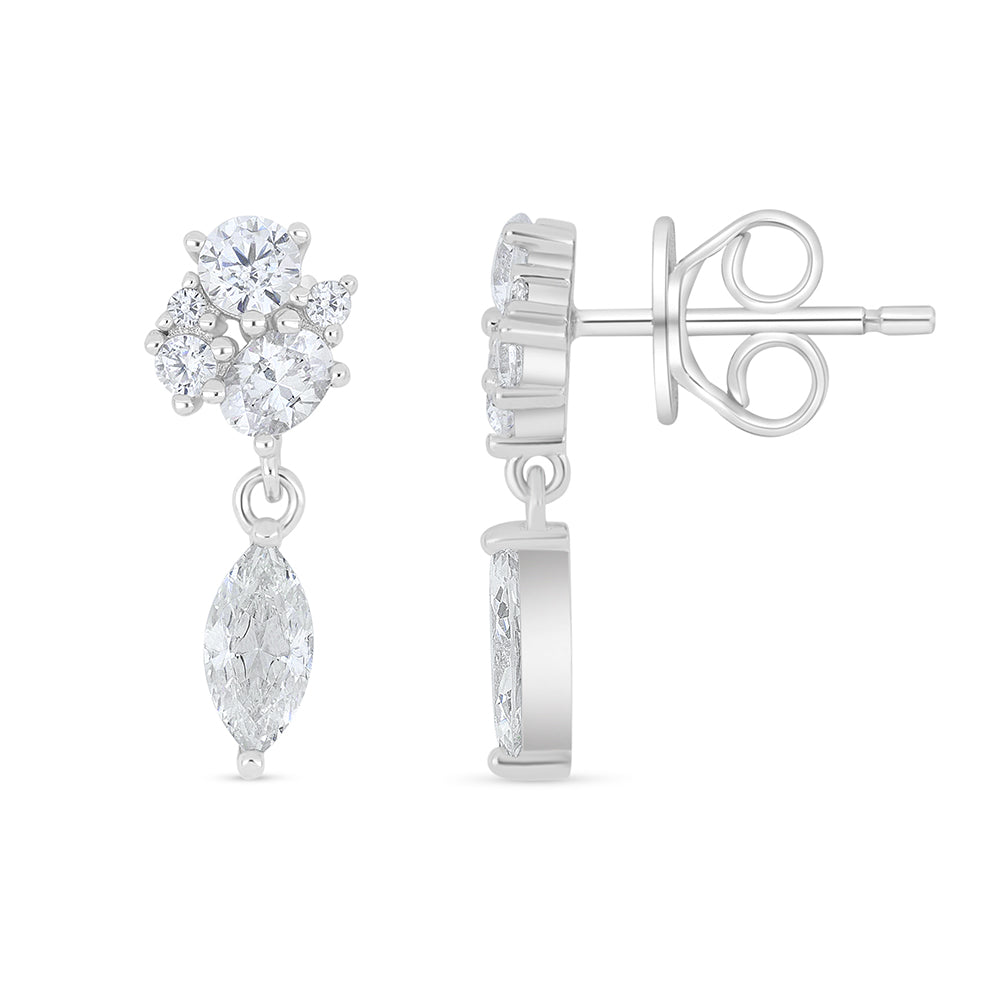Sterling Silver 925 Earring Rhodium Plated Embedded With White Zircon