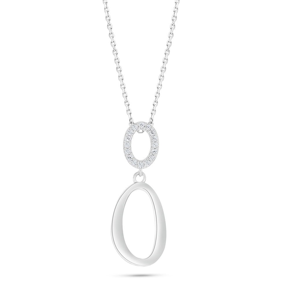 Sterling Silver 925 Necklace Rhodium Plated Embedded With White Zircon