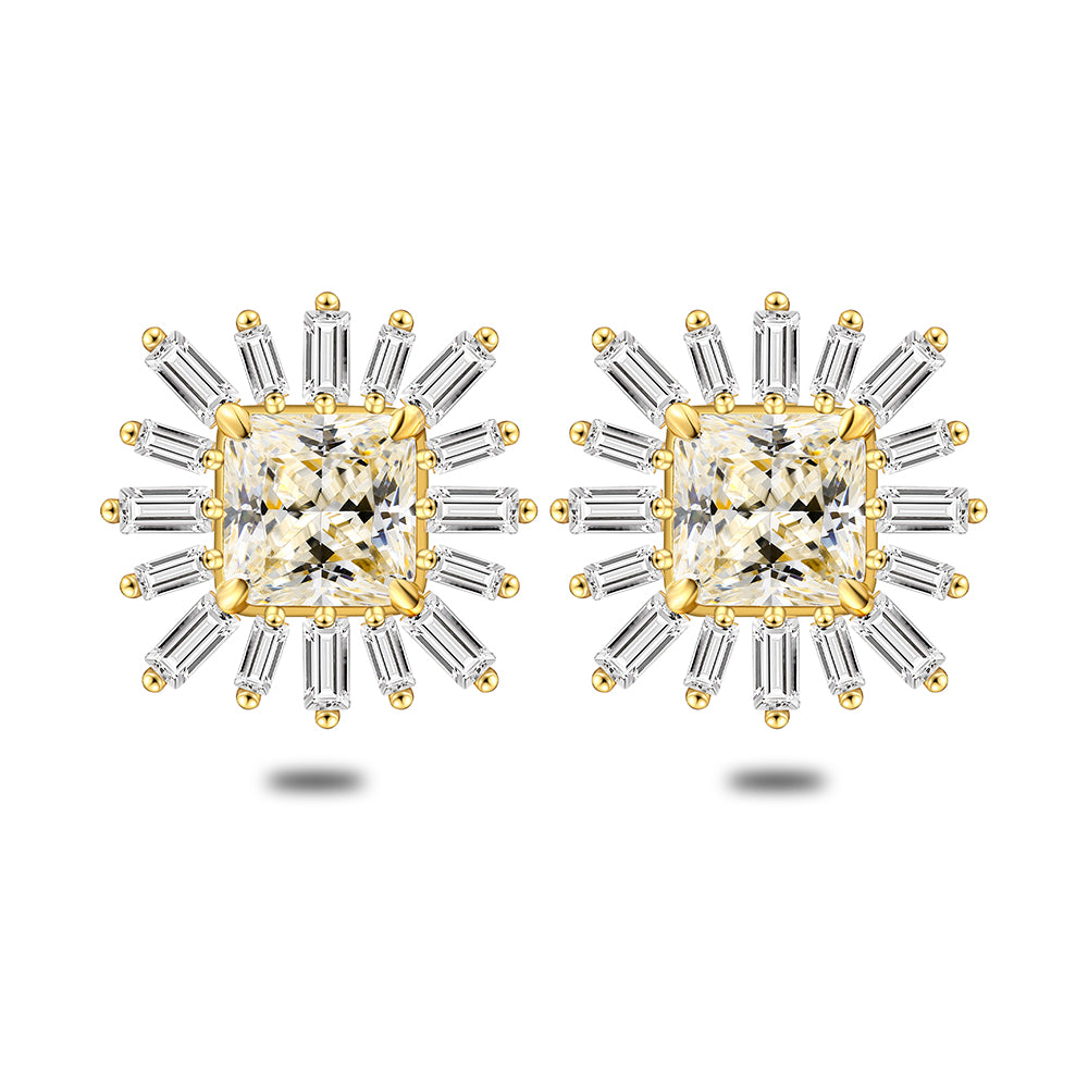 Sterling Silver 925 Earring Golden Plated Embedded With Diamond Color And White Zircon