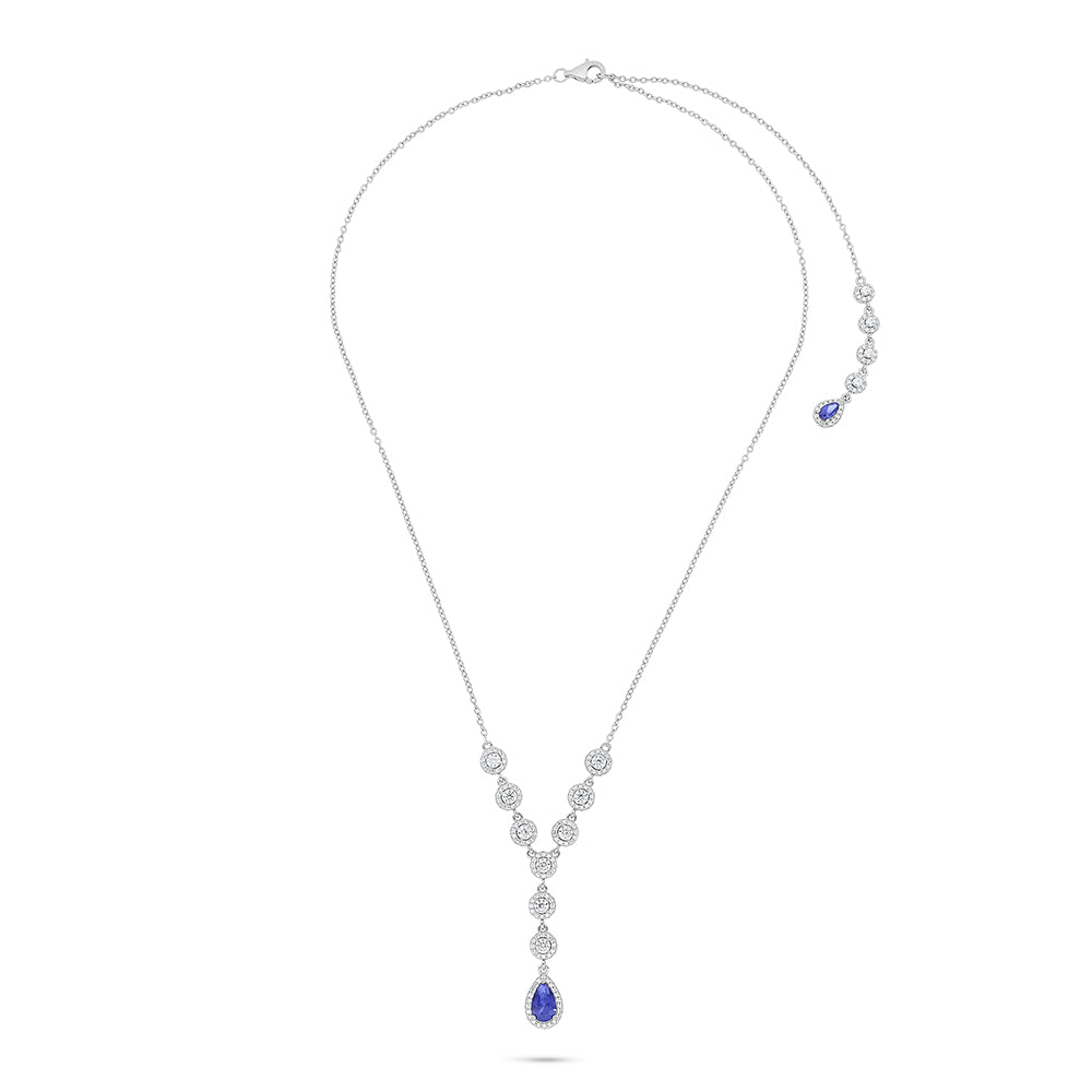 Sterling Silver 925 Necklace Rhodium Plated Embedded With Sapphire Corundum And White Zircon