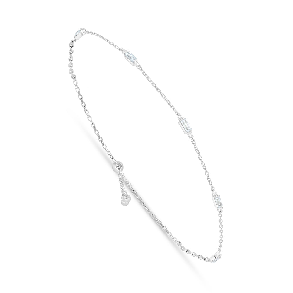 Sterling Silver 925 Bracelet Rhodium Plated Embedded With White Zircon
