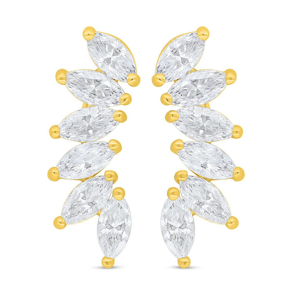 Sterling Silver 925 Earring Golden Plated Embedded With White Zircon