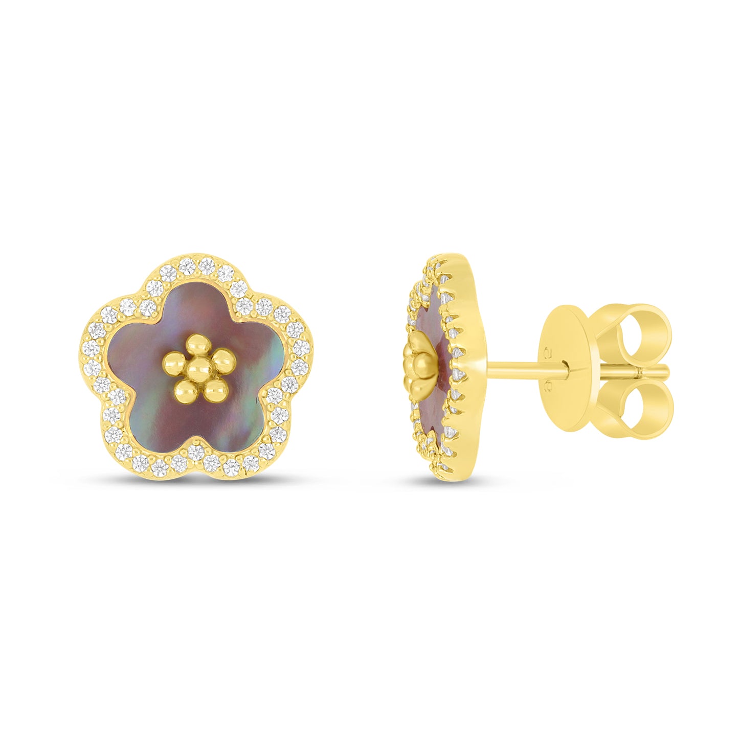 Sterling Silver 925 Earring Golden Plated Embedded With Pink Shell And White Zircon