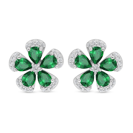 اقراط من الفضة الخالصة عيار 925 مطلية روديوم مرصعة زركون زمردي و فص ابيض