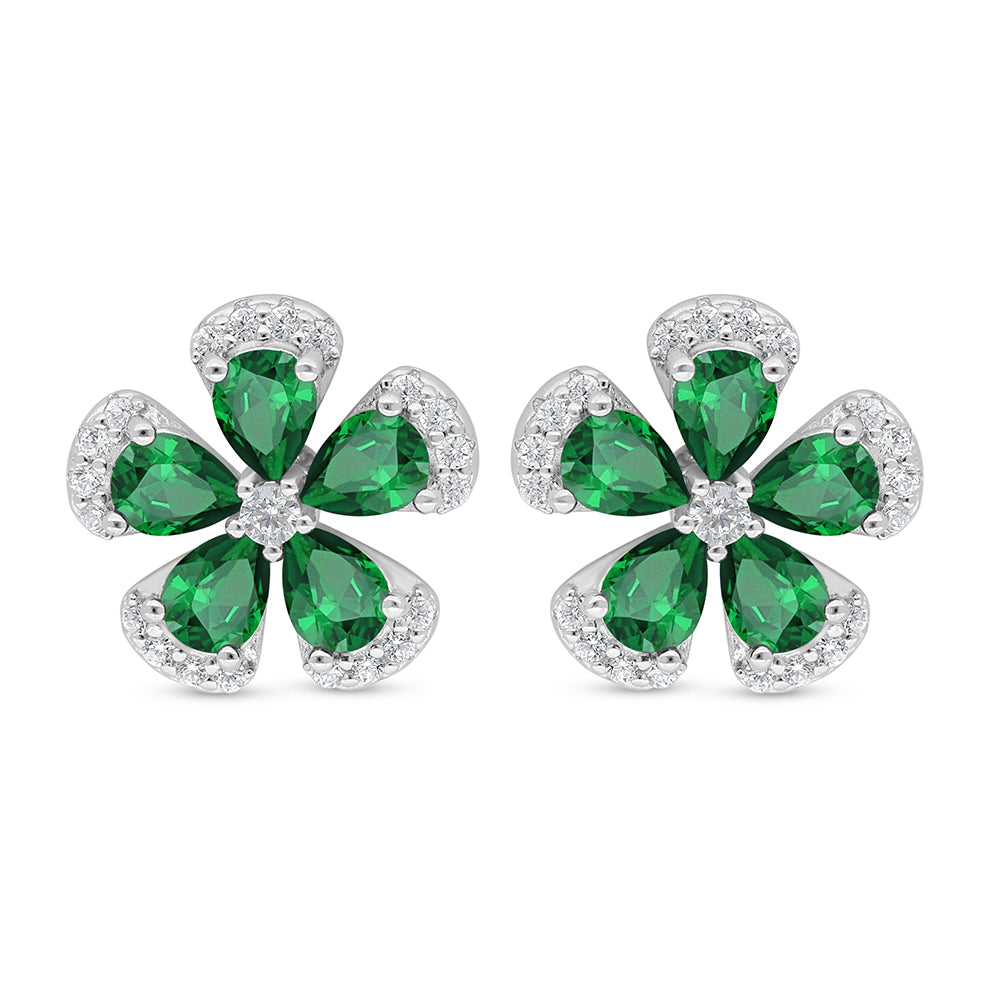 اقراط من الفضة الخالصة عيار 925 مطلية روديوم مرصعة زركون زمردي و فص ابيض