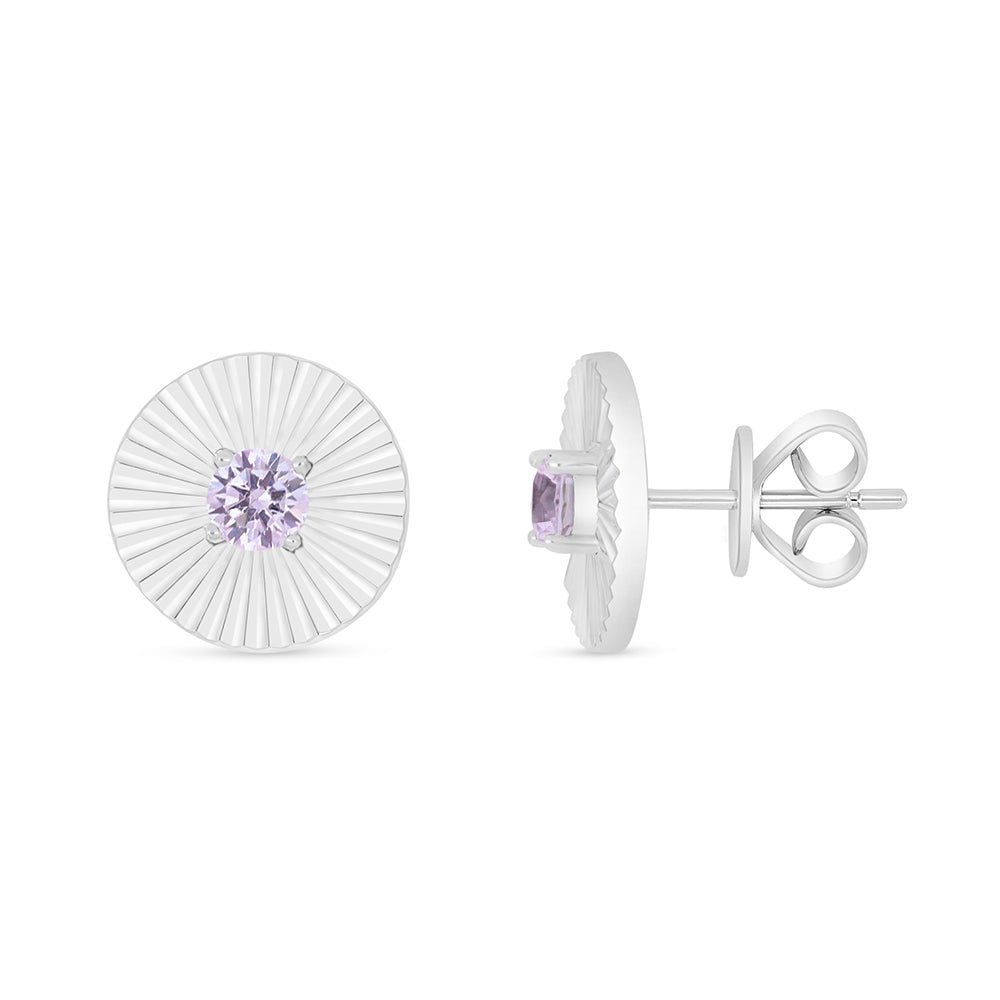 Sterling Silver 925 Earring Rhodium Plated Embedded With Pink Zircon