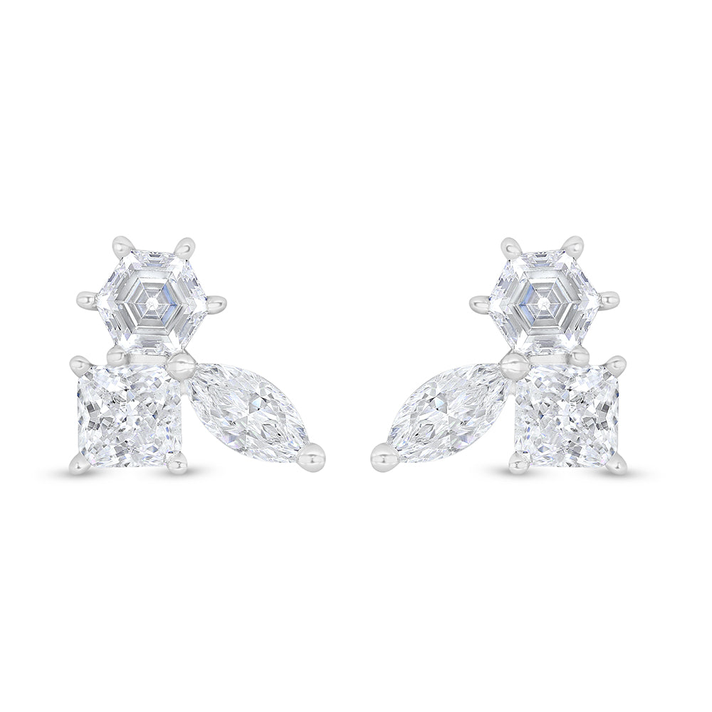 Sterling Silver 925 Earring Rhodium Plated Embedded With White Zircon