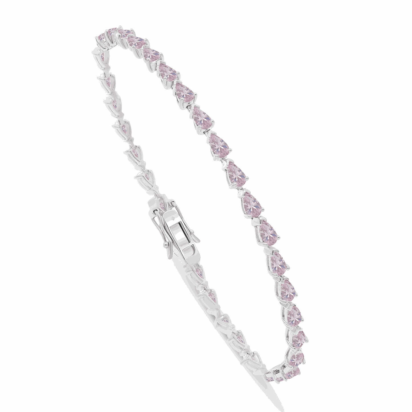 Sterling Silver 925 Bracelet Rhodium Plated Embedded With Pink Zircon