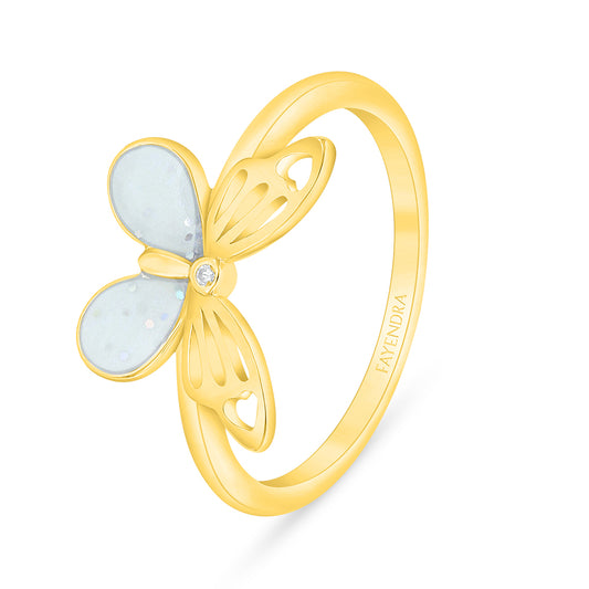 Sterling Silver 925 Ring Golden Plated Embedded With White Shell And White Zircon