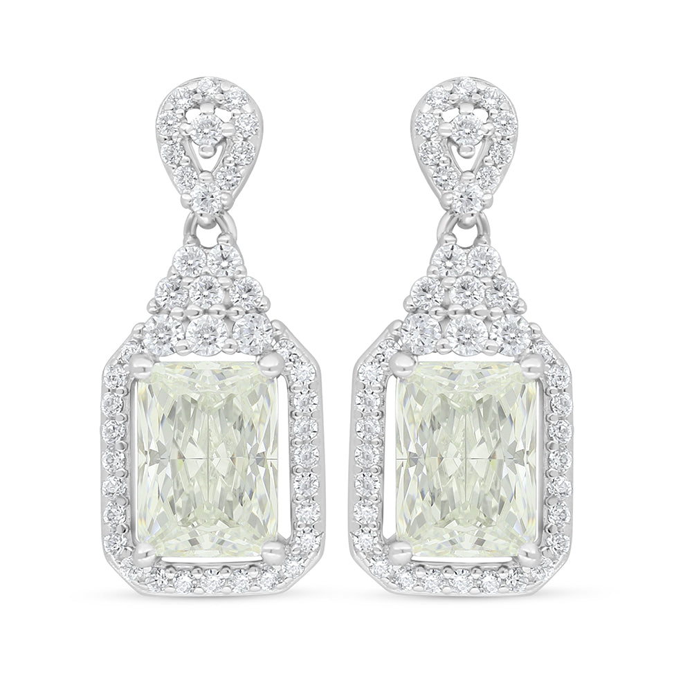 Sterling Silver 925 Earring Rhodium Plated Embedded With Diamond Zircon And White Zircon