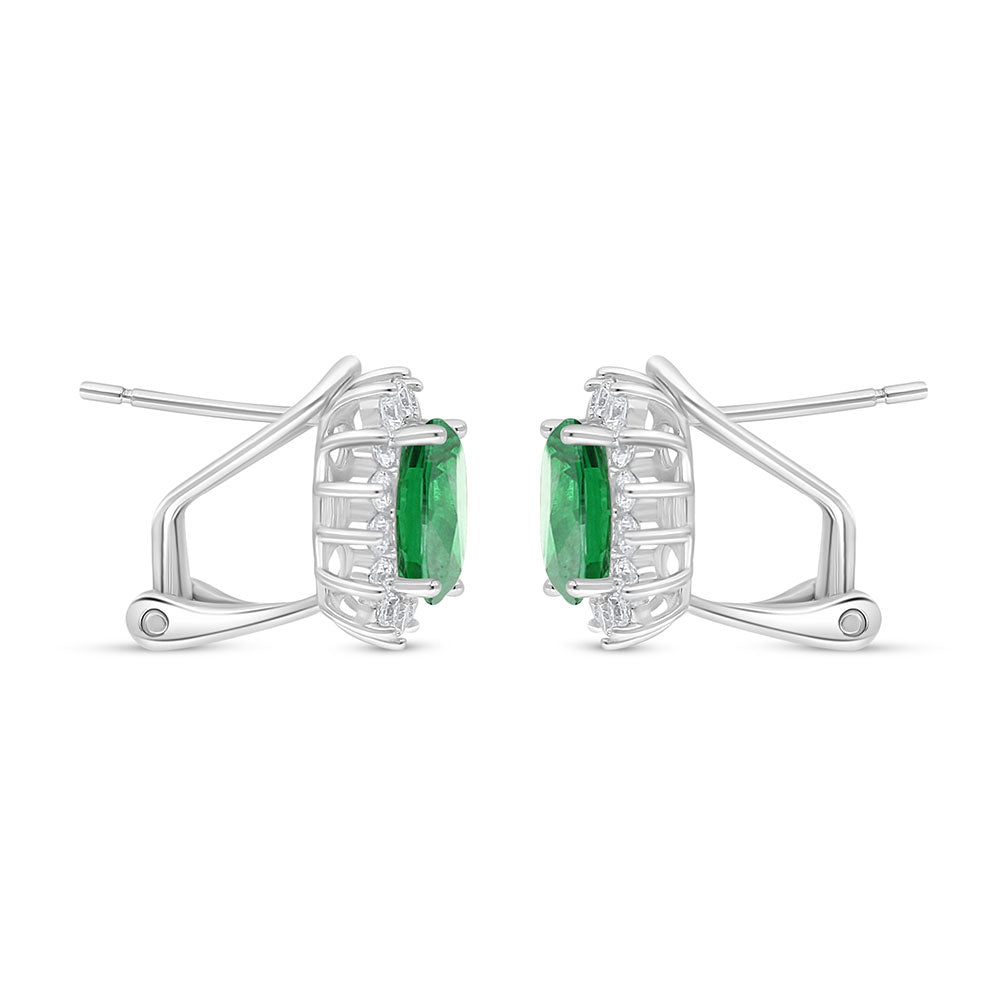 Sterling Silver 925 Earring Rhodium Plated Embedded With Emerald Zircon And White Zircon