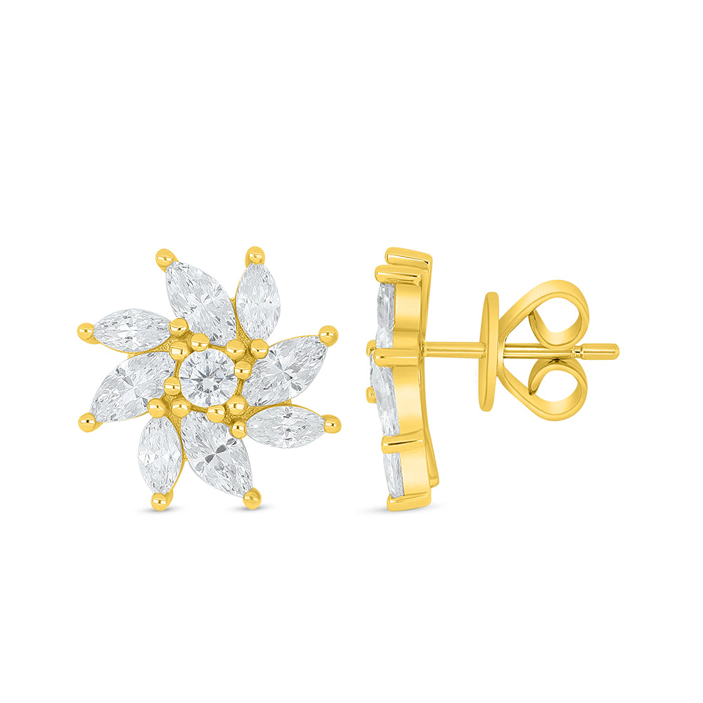 Sterling Silver 925 Earring Golden Plated Embedded With White Zircon