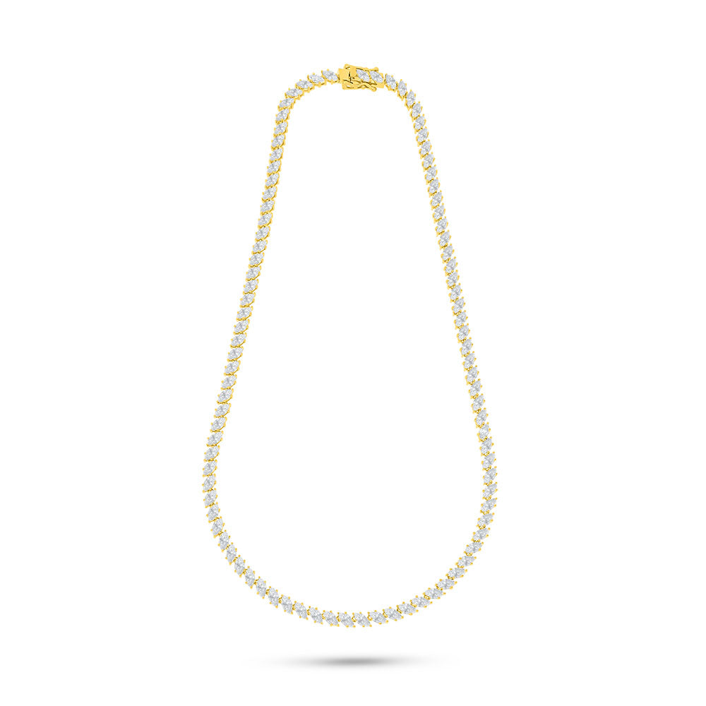 Sterling Silver 925 Necklace Golden Plated Embedded With White Zircon