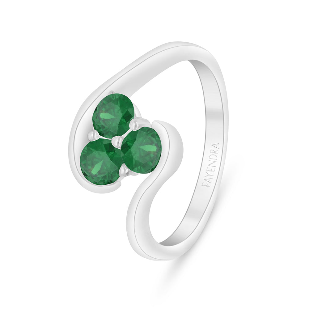 Sterling Silver 925 Ring Rhodium Plated Embedded With Emerald Zircon And White Zircon